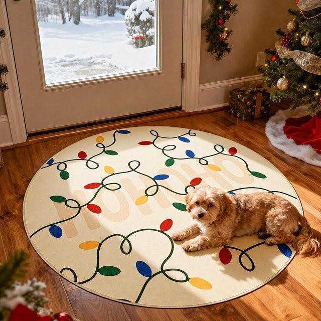 VIKAMA Runder Kristall-Samt-Teppich in Multicolour, minimalistische Bodenmatte für Wohnzimmer und Schlafzimmer, rutschfest und schmutzabweisend, Durchmesser: 80 cm - Bild 1