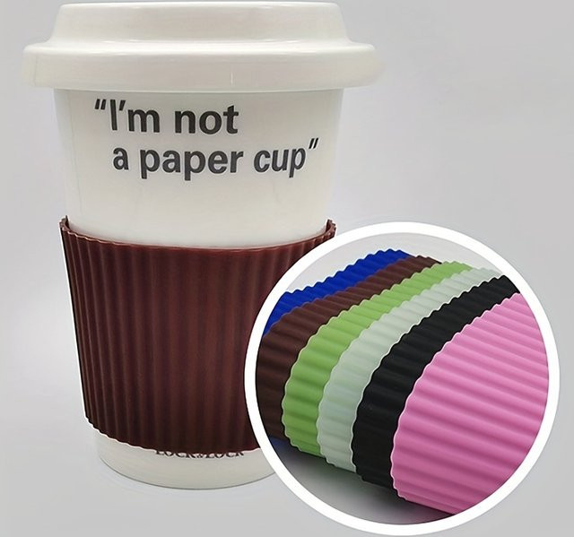 Rutschfeste Silikon Tassenhülse in Pink für tragbare Kaffeetassen und Keramikbecher - Bild 1