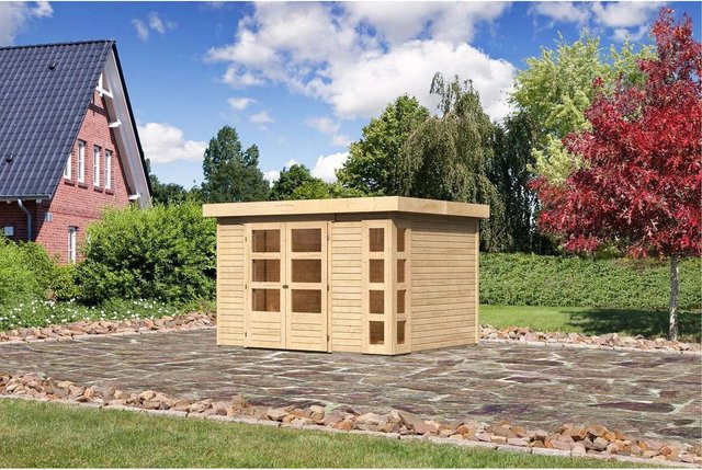 Karibu Holz-Gartenhaus Sölve in Natur mit Flachdach und modernem Design, B/T/H: 298 x 242 x 210 cm - Bild 1