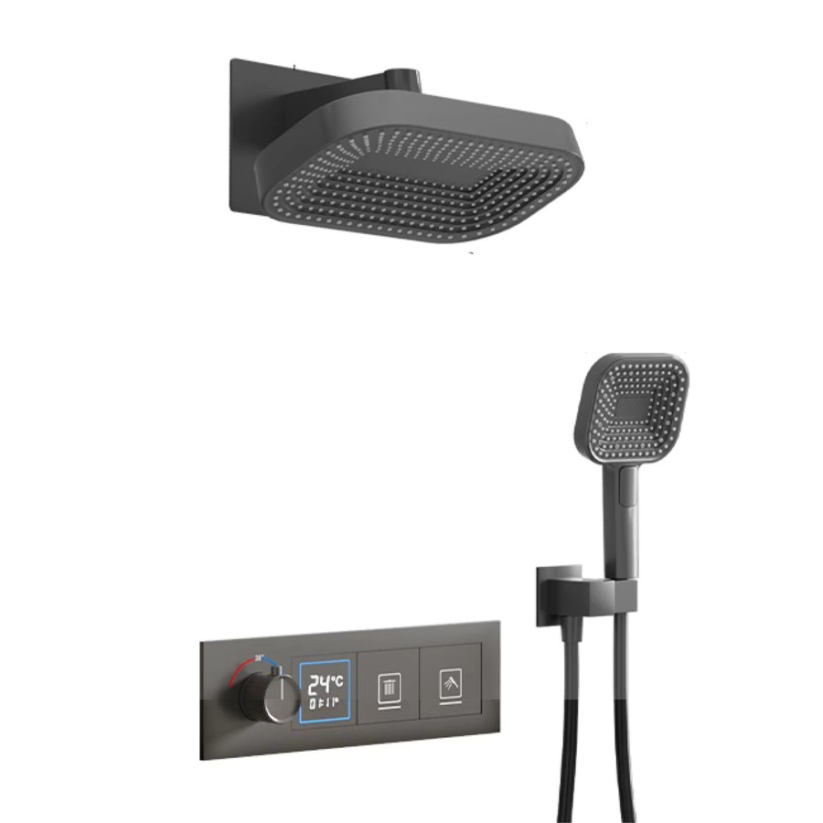 Gestana Wandmontiertes Duschsystem aus Messing mit LED-Digitalanzeige und Thermostat in Chrom - Bild 2