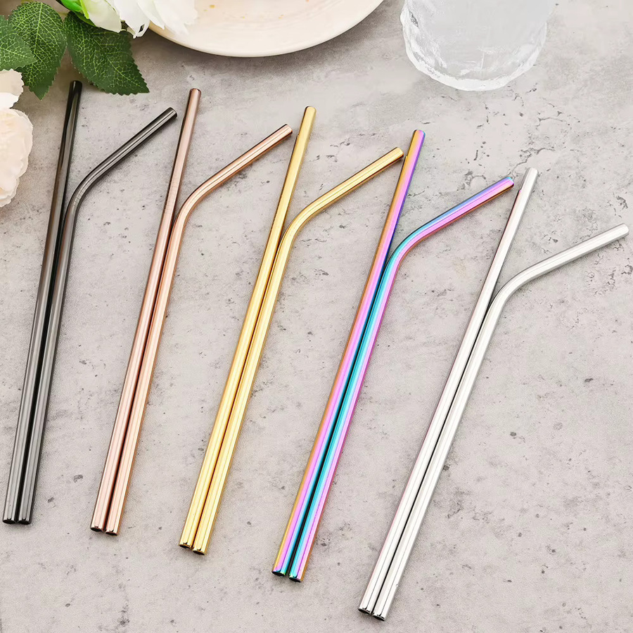 Uniturcky Wiederverwendbare Trinkhalme aus Edelstahl 304 in Silber und Multicolour mit Reinigungsbürste, gerade und gebogene Modelle für Bar und Party - Bild 2