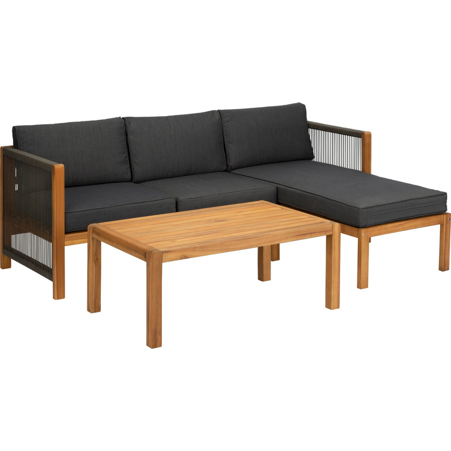 Acamp Loungeset Malaga mit 4 Sitzplätzen in Grau und Schwarz aus FSC Teak-Akazienholz mit UV-beständigen Polstern - Bild 2
