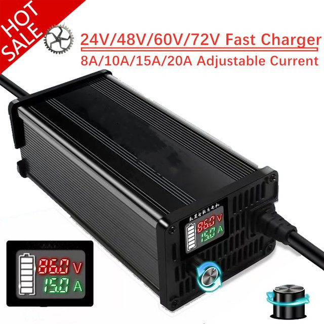 Southrol Lithium-Batterie Ladegerät für Li-Ion und LiFePO4, Schwarz, 10A/20A einstellbar für 24V 48V 58,4V 60V 67,2V 72V 84V (8S bis 24S) - Bild 1
