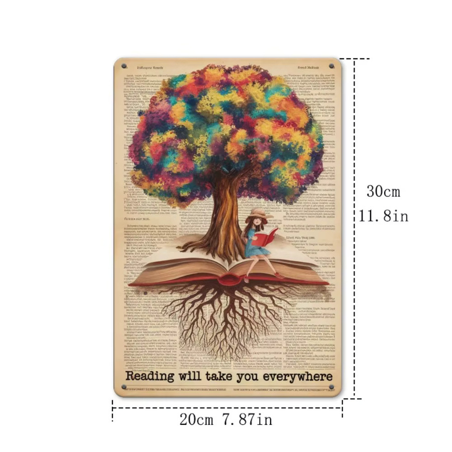 Vintage Metallblechschild CIFBUY Reading Will Take You Everywhere Wandkunst für Bibliothek und Heimdekoration, B: 30,5 cm, H: 20,3 cm, Mehrfarbig - Bild 2