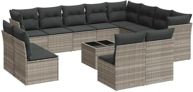 vidaXL 13-teilige Garten-Sofagarnitur aus Poly-Rattan in Hellgrau - Bild 1