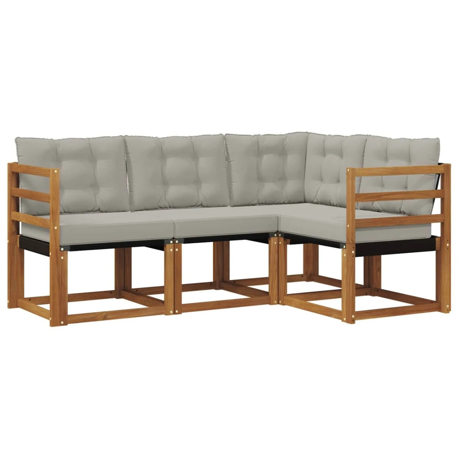 vidaXL Outdoor-Sofagarnitur 4-teilig L-Form aus Akazienholz und Textilene in Natur und Hellgrau mit Kissen - Bild 2