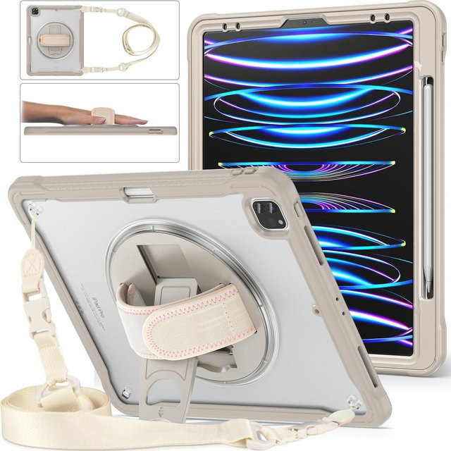 Robuste stoßfeste Hülle mit Fundament und Schultergurt für Apple iPad Pro 11, 12.9, 13 sowie iPad Air 4, Air 5 und iPad 10. Generation, Farbe: Weiß - Bild 1
