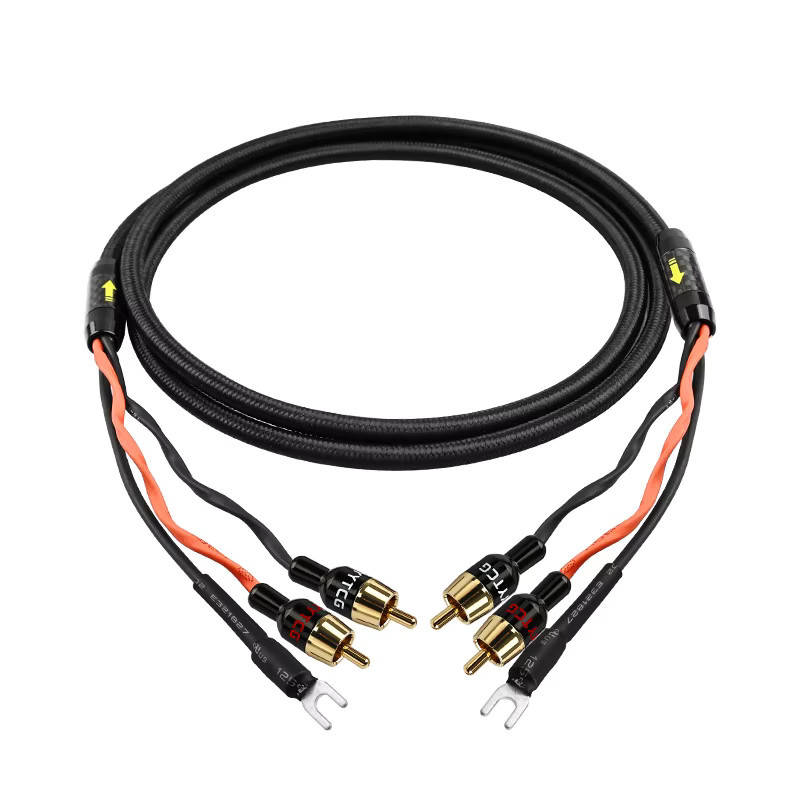 YYTCG Audio 2RCA-Kabel mit Erdungsdraht und vergoldeten Steckern in Schwarz und Gold für Plattenspieler und Verstärker - Bild 2