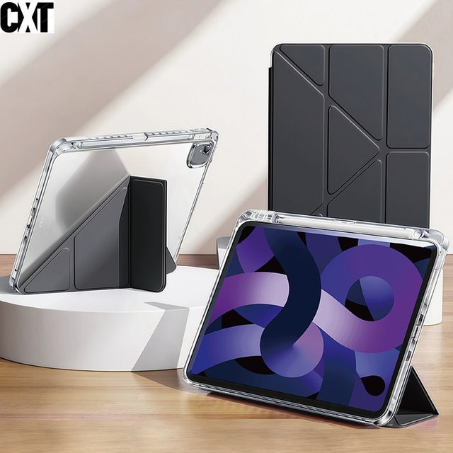 Chenxiaotong Transparente Y-förmige Standhülle für iPad Air 4/5/6/7 M2 M3 mit Stifthalter in Lila - Bild 1