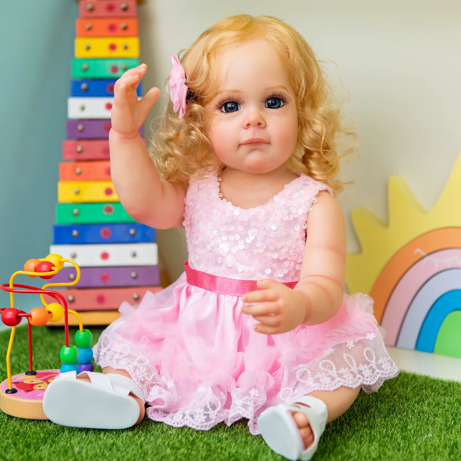 NPK Reborn Baby Mädchen Prinzessin aus Silikon, handbemaltes verwurzeltes Haar, wasserdichtes Sammlerstück, Farbe: Rosa/Pink, Größe: 55 cm - Bild 2