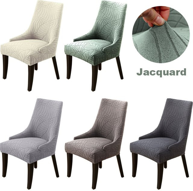 Yupartex Jacquard Esszimmer Stuhl Abdeckung mit hoher Rückenlehne, elastischer Sitzbezug, schmutzabweisend - Bild 1