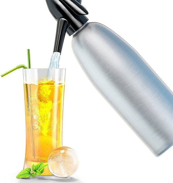 BARMAID BARWARE Soda Siphon Sprudelwasserbereiter mit 1l Volumen, Silber, Aluminium Cocktail Set für Bubble Drinks und Cocktails - Bild 1
