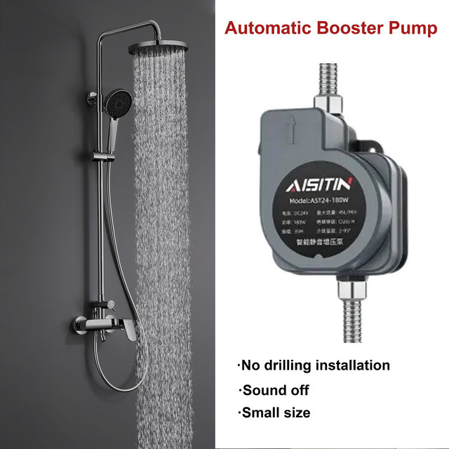 Automatische 24 V Wasserdruckerhöhung Pumpe mit 180 W für Badezimmer und Duschwarmwasserbereiter in Grau - Bild 1