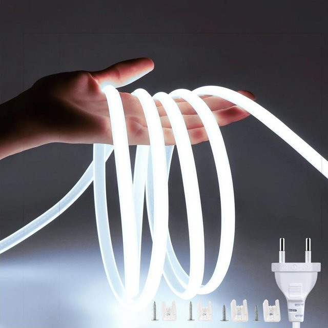 MnnWuu COB LED Streifen Licht mit EU-Netzstecker, IP67 wasserdicht, flexibler linearer LED Streifen in Weiß, 220V - Bild 1