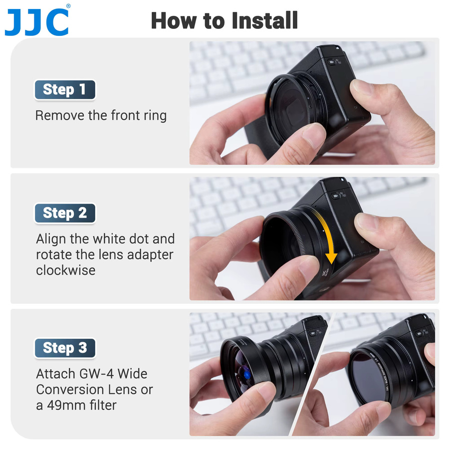 JJC Objektivadapter Ersatz für Ricoh GA-3, passend für Ricoh GR IV HDF Monochrome GR4, für GW-4 Weitwinkel-Konvertierungsobjektiv und 49-mm-Filteradapter, Schwarz - Bild 5