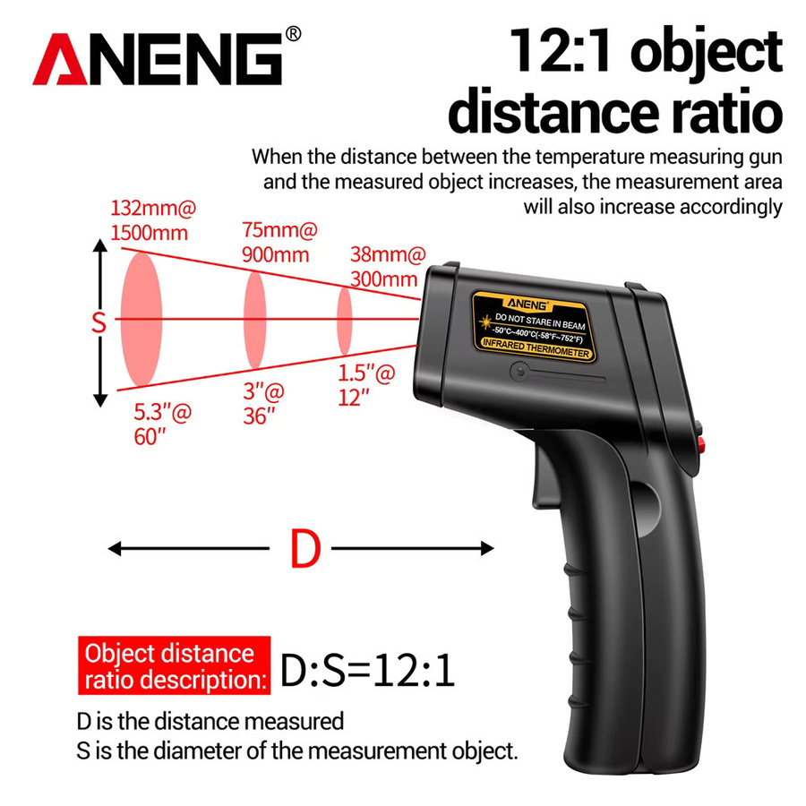 ANENG TH201 Digitales Infrarot-Thermometer mit Hygrometer in Orange-Schwarz zur berührungslosen Temperaturmessung von -50 bis 400 °C für Industrie und Haushalt - Bild 5