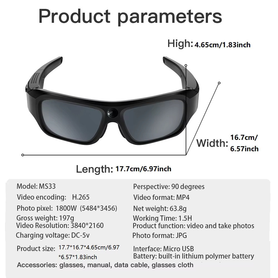 KIDKD Smart Glasses 4K HD Mini-Brillen-Videokamera in Schwarz für Outdoor-Radfahren und Videoaufnahmen - Bild 5