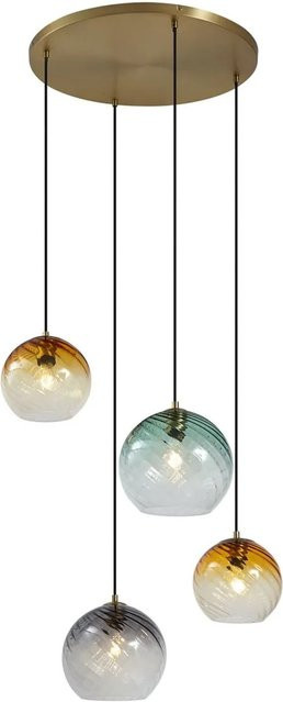 QAZQA Pendelleuchte Bao in Bronze mit rundem Glas in Rauchbernstein und Grün, 4-flammig - Bild 1