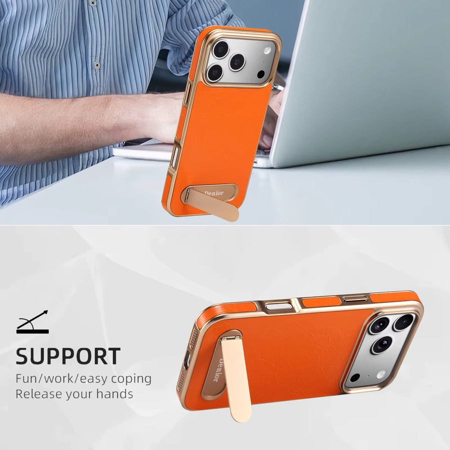 Denior Leder Handyhülle mit magnetischer kabelloser Ladung und versteckter Halterung für iPhone 17 16 15 14 13 Pro Max Plus Air in Blau - Bild 2