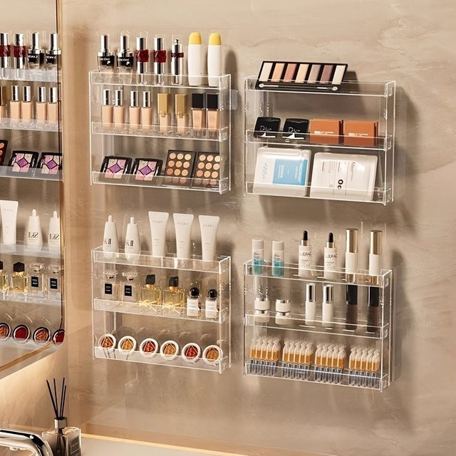 Transparenter Acryl Kosmetik-Organizer zur Wandmontage für Hautpflege, Lippenstifte und Lidschatten-Paletten - Bild 1