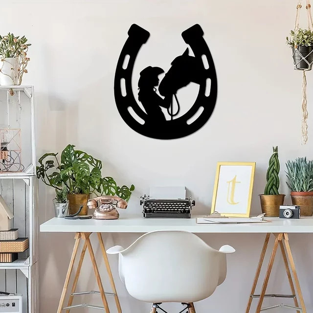CIFBUY Wandkunstschild aus Metall in Schwarz mit Hufeisen-Motiv im Vintage-Design - Bild 1