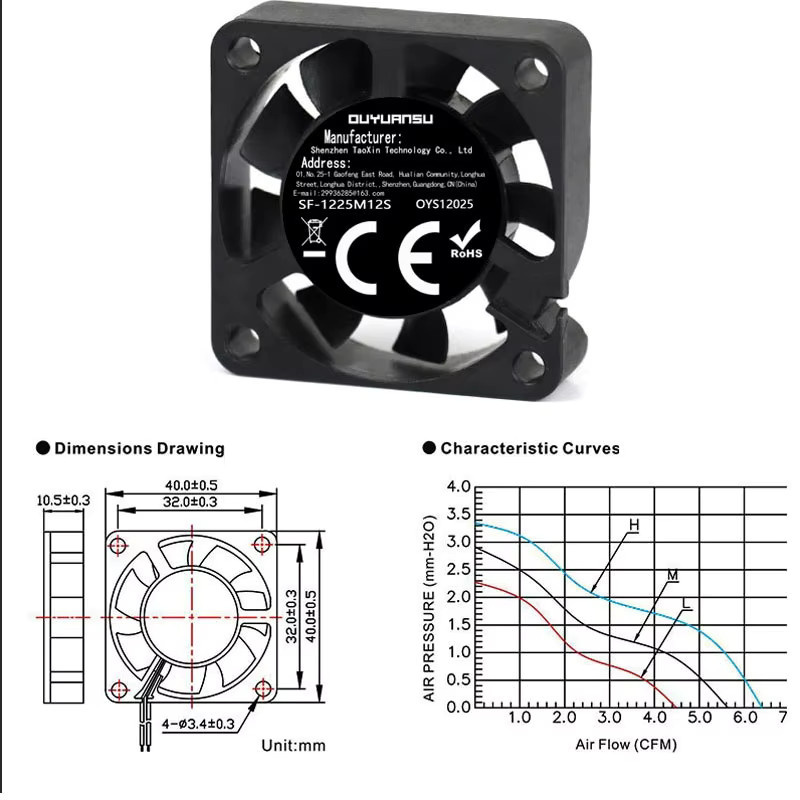 OUYUANSU Silent CPU Kühler 5V 2Pin DC Luftkühler in Schwarz, erhältlich in den Größen B/T/H: 40 x 40 x 10 mm, 50 x 50 x 10 mm oder 60 x 60 x 10 mm - Bild 1