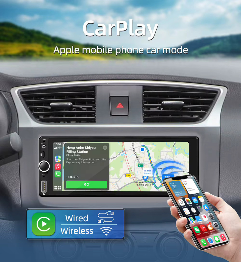 BQCC 6,86 Zoll IPS Wireless CarPlay und Android Auto Multimedia Auto MP5 Player mit RDS Radio in Schwarz - Bild 2