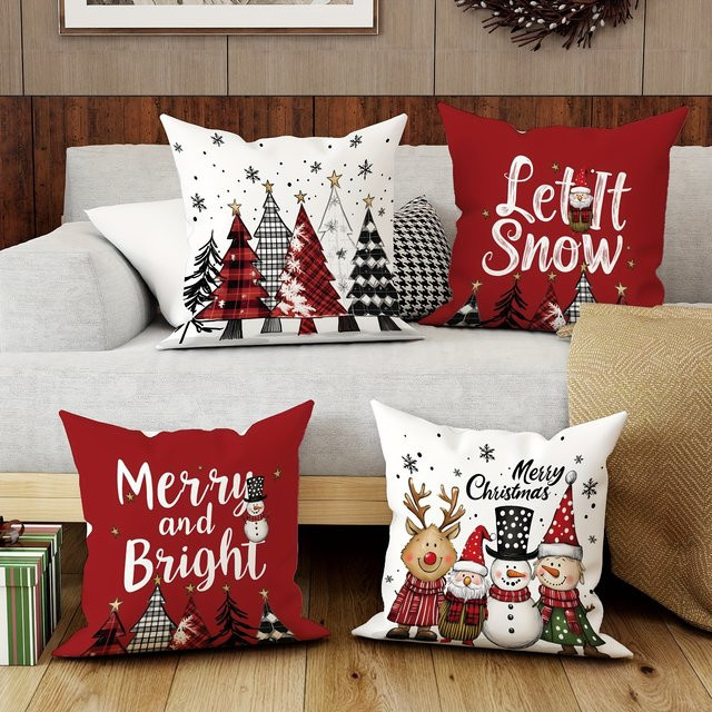 VIKAMA Weihnachtskissenbezug mit Schneeflocken und Weihnachtsbaum Motiv, mehrfarbig, B/T/H: 30 x 30 x 2 cm - Bild 1