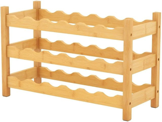 COSTWAY Weinregal aus Bambus mit 3 Etagen für 18 Flaschen, Farbe: Natur/Beige - Bild 1