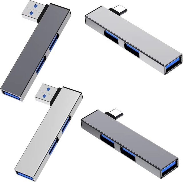 USB C Hub 3.0 Typ C Multi USB Splitter OTG Adapter mit 3 Ports in Silber für MacBook, Lenovo und Xiaomi - Bild 1