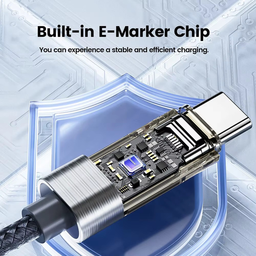 Toocki USB-C Schnellladekabel 66W mit Display, 6A Datenkabel in Transparent Blau für Huawei, Xiaomi, Samsung und Realme - Bild 4