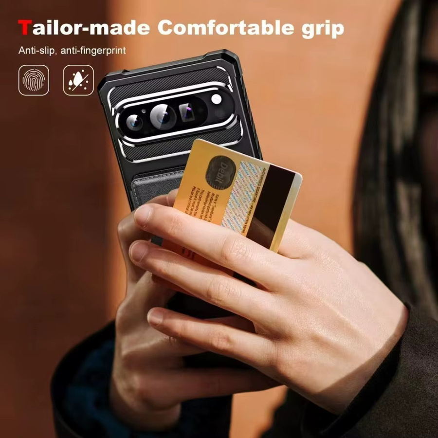 Leder-Flip-Fold-Wallet-Handyhülle für Google Pixel 11 10 9 8 7 Pro XL mit Kartenhalter und Anti-Drop-Schutz in Schwarz - Bild 5