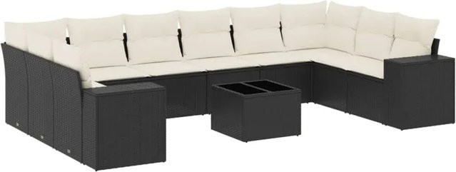 vidaXL 11-teilige Garten-Sofagarnitur in U-Form aus Polyrattan mit Kissen in Schwarz-Creme - Bild 1