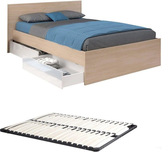 Velona Bettrahmen Modern in Weiß mit Schubladen, B/T/H: 164,4 x 203,6 x 82,6 cm - Bild 1