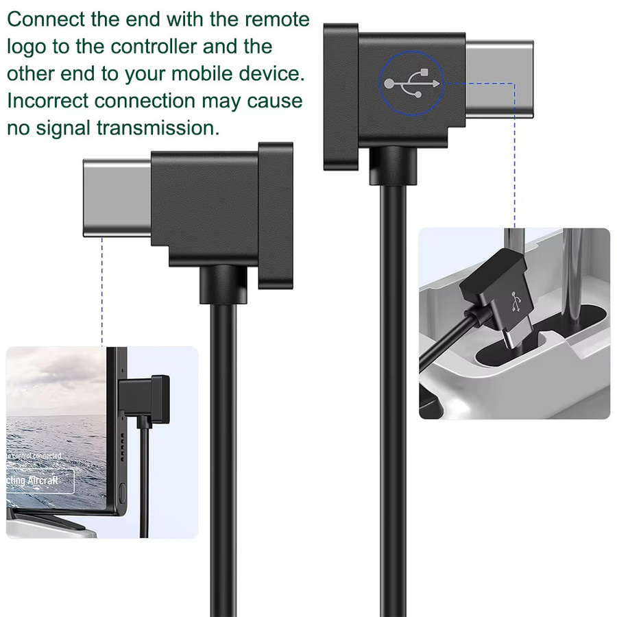 HAPPORIA USB-C auf USB-C OTG Datenkabel in Schwarz für DJI Mini 2 3 Pro, Air 2S, Mavic Air 2 und Pocket 2 zur Verbindung von Fernbedienung, Telefon und Tablet - Bild 2