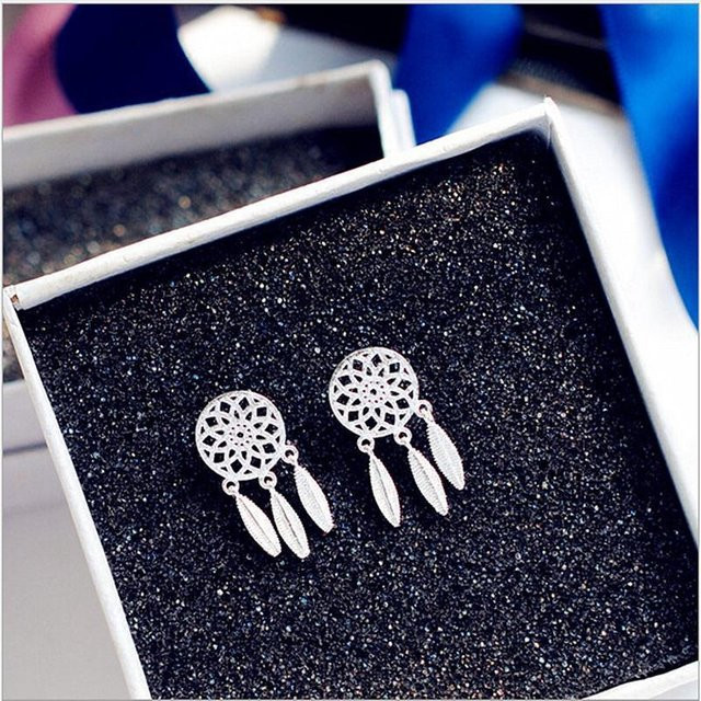 YIRAN Jewelry Ohrringe Traumfänger, 925 Silber, Feder, Quasten, Damen, grau - Bild 1