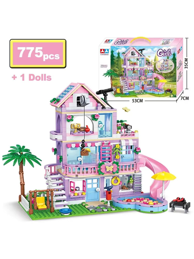City Friends Mädchen-Villa Bausteine Set mit dreistöckigem Gebäude, Kokospalmen und Rutsche, mehrfarbig - Bild 3