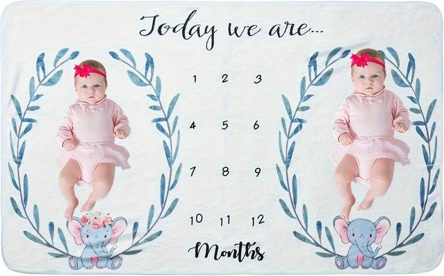 VIKAMA Baby Fotodecke mit Cartoon-Elefant-Druck und Vollmond-Design für Neugeborene, Meilenstein-Wachstumskalender in Multicolour - Bild 1