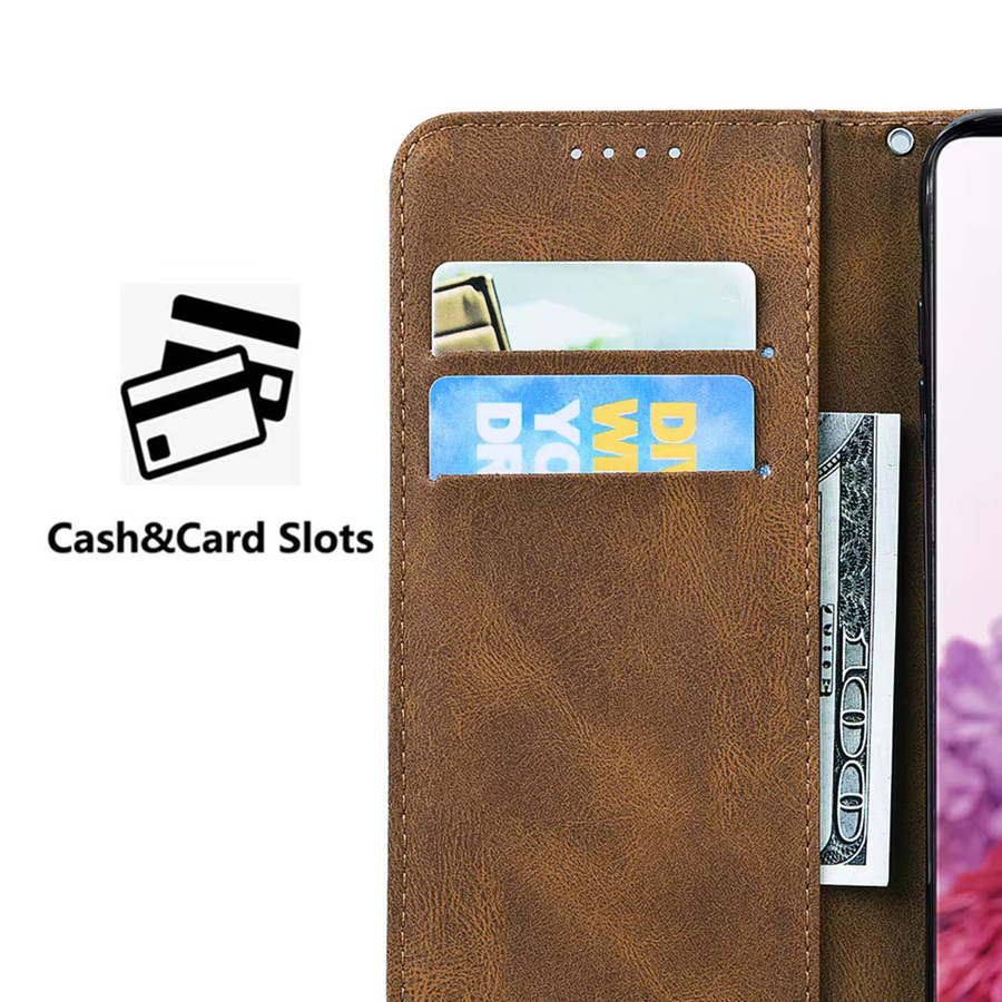 Schmetterling Leder Flip Case für Samsung Galaxy S26 S25 S24 S23 S22 S21 S20 Plus Ultra mit Kartenhalter und Brieftaschenfunktion in Braun - Bild 2
