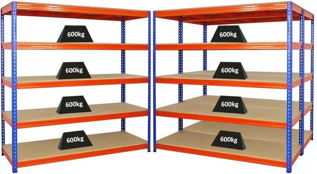 PROREGAL Bison Schwerlastregal Set aus 3 Stück, 5 Fachböden, Fachlast 600 kg, Blau-Orange, H x B x T: 180 x 180 x 60 cm - Bild 1