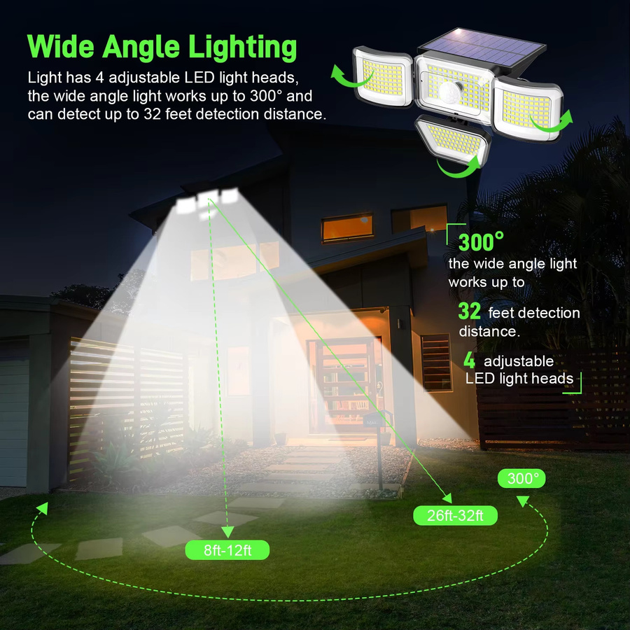 Swiatla Solar-Außenleuchten mit 278 LED, IP65 wasserdicht, Sicherheitsleuchten mit Bewegungssensor und Fernbedienung, schwarze Solar-Wandlampe für den Garten - Bild 3