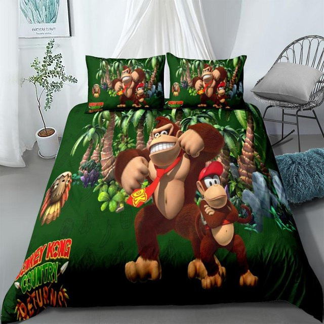 Donkey Kong Switch Bettwäsche Set mit Bezug und Kissenbezug in Grün von Binchi Outdoor Product, Material Mikrofaser, B/H: 200 x 200 cm - Bild 1