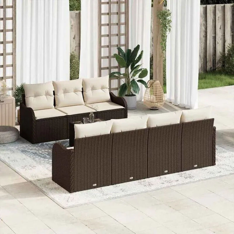 Vidaxl Garten-Sofa-Set aus Polyrattan und Stahl in Braun, 8-teiliges Loungemöbel-Set, B/T/H: 55 x 55 x 37 cm - Bild 1