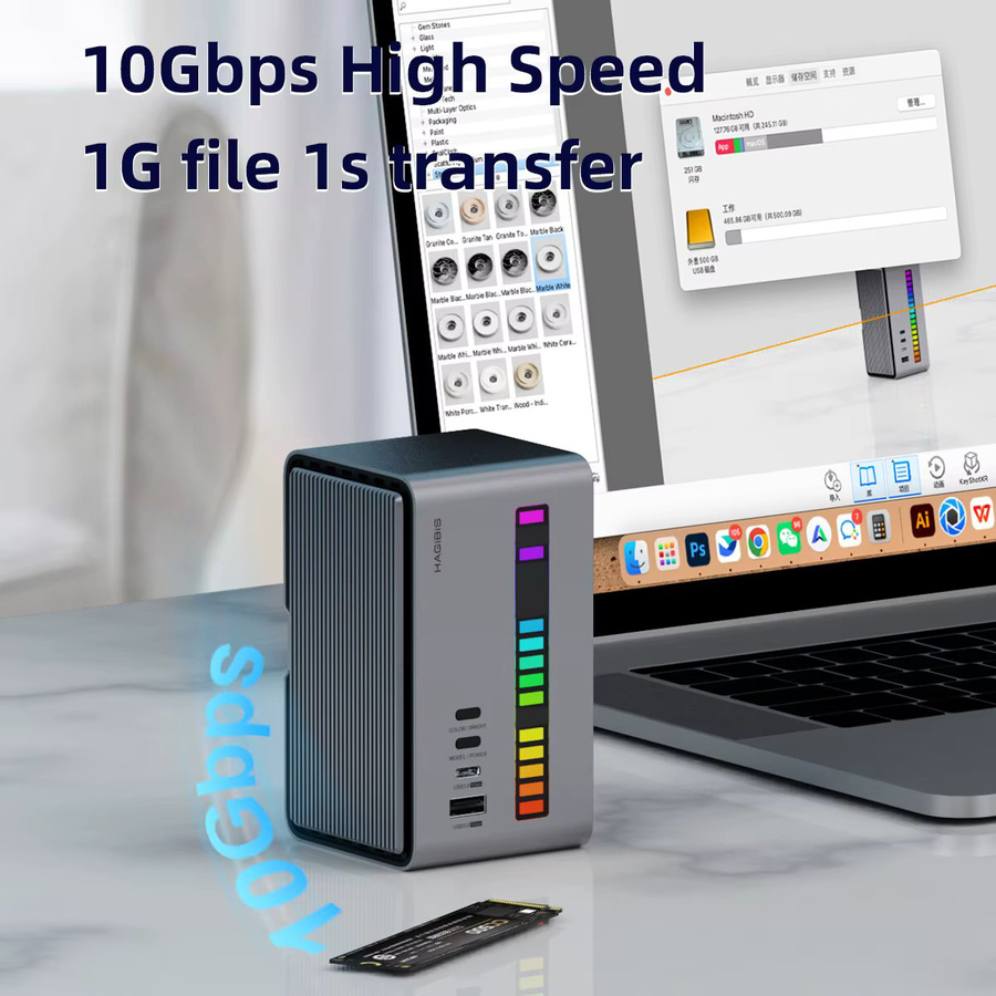 Hagibis USB C Dockingstation mit Dual HDMI, M.2 SSD Gehäuse, Ethernet und 100W PD USB Hub sowie SD/TF-Slot - Bild 3