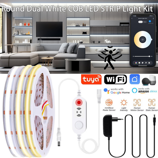 Tuya WiFi CCT COB LED Streifen 24V, dimmbar, 2700K-6500K, Smart Linear Lichtband in Weiß - Bild 1