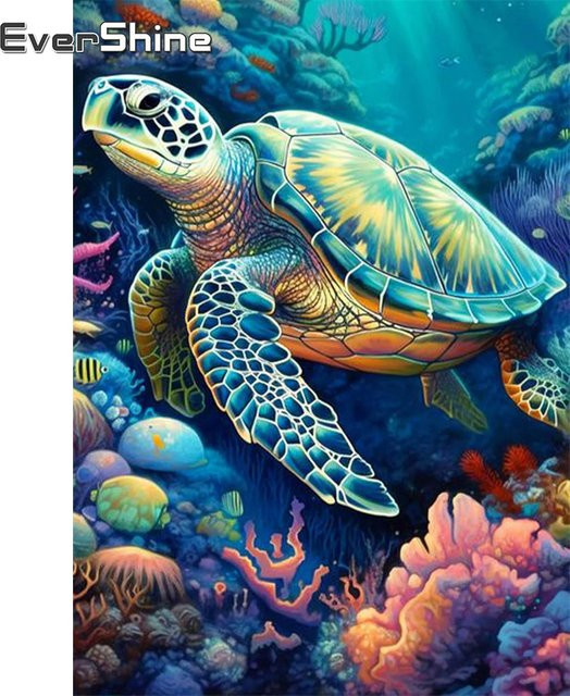 Evershine Diamantstickerei Schildkröte DIY Mosaik Wandkunst Rund Multicolour Durchmesser: 30 cm - Bild 1