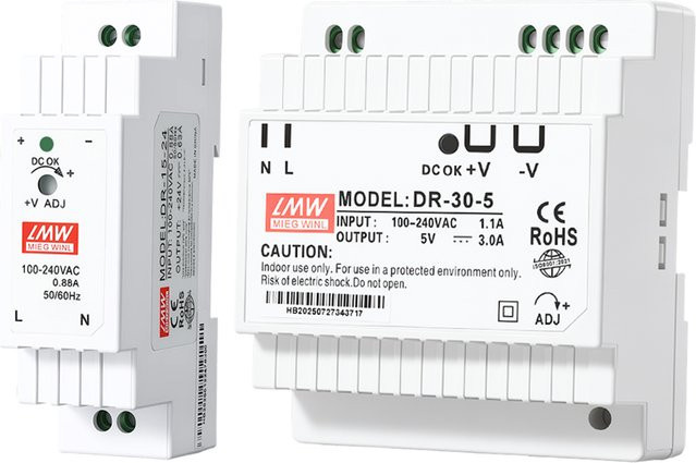 PELEYON Industrielles DIN-Schienen-Netzteil DR-Serie, Einzel-Ausgang DC 5V 12V 24V, Farbe: Weiß - Bild 1