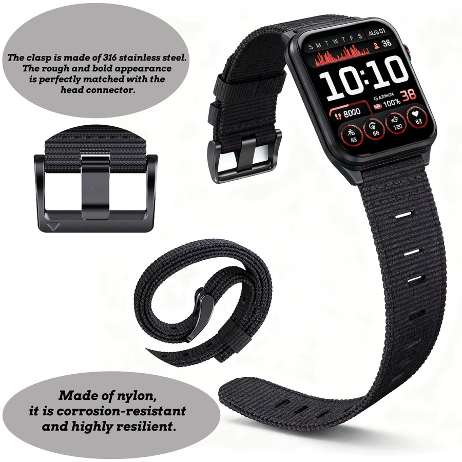 NUOTUO Uhrenarmband Nylon, 24 mm, Schwarz, Unisex - Bild 2