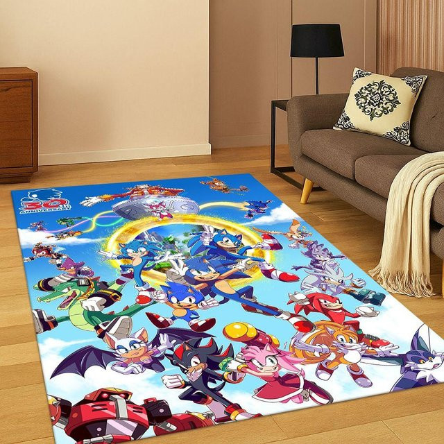 WEN-july S-Sonic Cartoon Igel Teppich, rutschfeste Kinderbodenmatte aus Polyester, Mehrfarbig, B/T: 80 x 120 cm - Bild 1