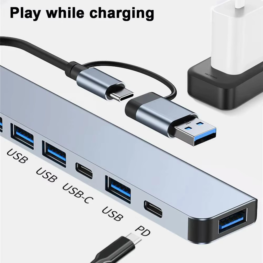 KEBIDUMEI 7-in-2 USB-C Dockingstation USB 3.0 Hub OTG Adapter in Silber für Laptop und Macbook - Bild 3